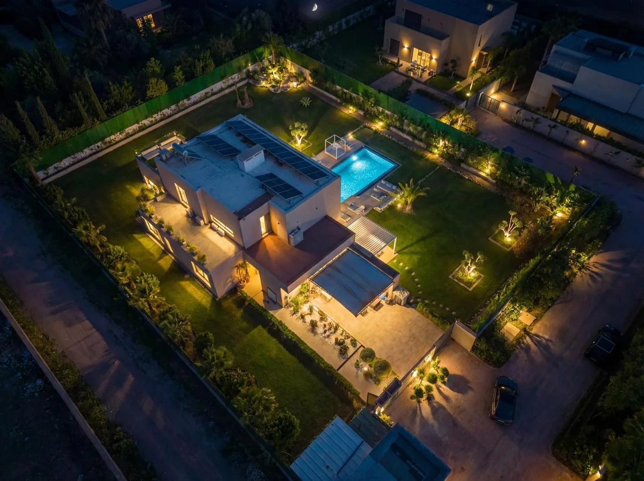 Vue aérienne de nuit
